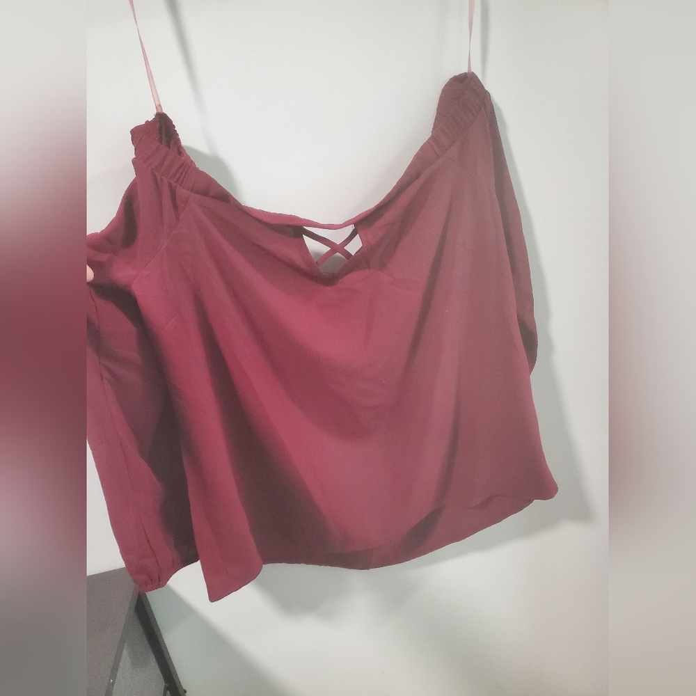 Off the shoulder burgundy top